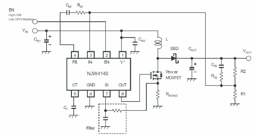 8| NJW4140 in non-isolated boost converter circuit