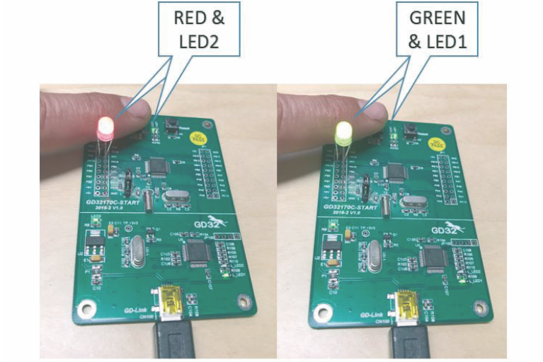7| GD32170C-START starter kit – Ismételt gombnyomásra a LED-ek felváltva működnek 